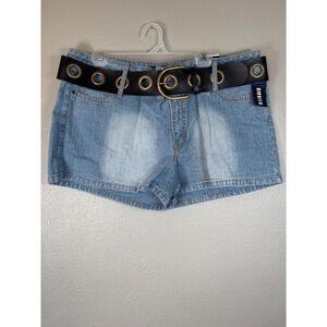 Bailey's Point Y2K 100% Cotton‎ Denim Shorts Size 18 Blue Jean Eyelet Belt VTG